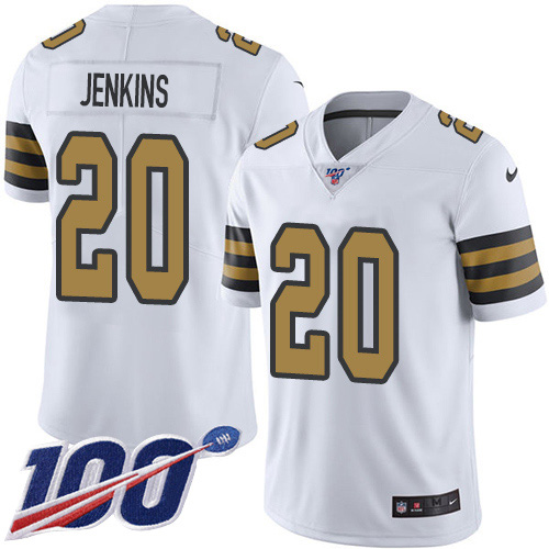 Nike Saints #20 Janoris Jenkins White Men's Stitched NFL Limited Rush 100th Season Jersey Nike Saints #20 Janoris Jenkins White Men's Stitched NFL Limited Rush 100th Season Jersey