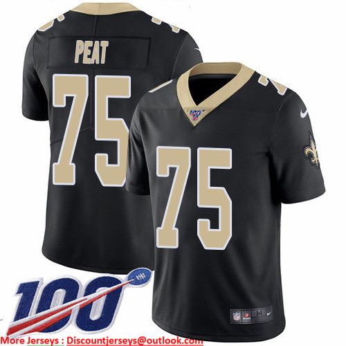Nike Saints #75 Andrus Peat Black Team Color Men's Stitched NFL 100th Season Vapor Untouchable Limited Jersey Nike Saints #75 Andrus Peat Black Team Color Men's Stitched NFL 100th Season Vapor Untouchable Limited Jersey