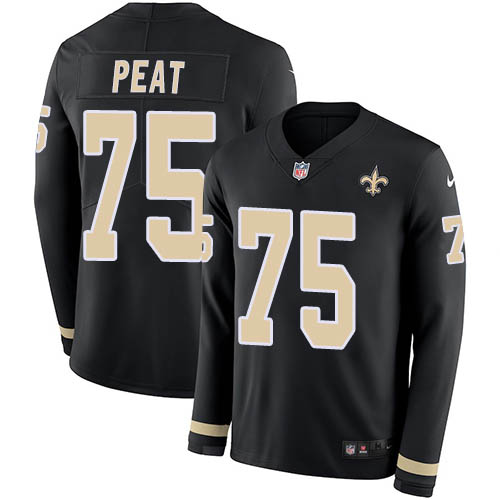 Nike Saints #75 Andrus Peat Black Team Color Men's Stitched NFL Limited Therma Long Sleeve Jersey Nike Saints #75 Andrus Peat Black Team Color Men's Stitched NFL Limited Therma Long Sleeve Jersey