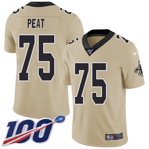 Nike Saints #75 Andrus Peat Gold Men's Stitched NFL Limited Inverted Legend 100th Season Jersey Nike Saints #75 Andrus Peat Gold Men's Stitched NFL Limited Inverted Legend 100th Season Jersey