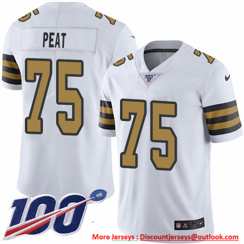 Nike Saints #75 Andrus Peat White Men's Stitched NFL Limited Rush 100th Season Jersey Nike Saints #75 Andrus Peat White Men's Stitched NFL Limited Rush 100th Season Jersey