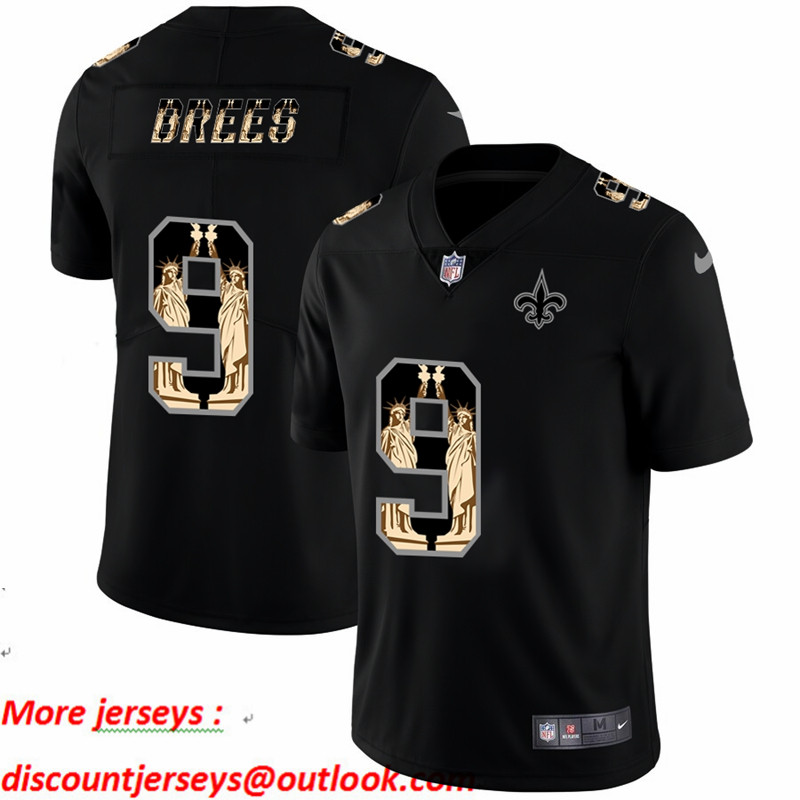 Nike Saints 9 Drew Brees Black Statue Of Liberty Limited Jersey