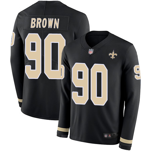 Saints #90 Malcom Brown Black Team Color Men's Stitched Football Limited Therma Long Sleeve Jersey Saints #90 Malcom Brown Black Team Color Men's Stitched Football Limited Therma Long Sleeve Jersey