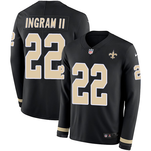 Nike Saints #22 Mark Ingram II Black Team Color Men's Stitched NFL Limited Therma Long Sleeve Jersey Nike Saints #22 Mark Ingram II Black Team Color Men's Stitched NFL Limited Therma Long Sleeve Jersey