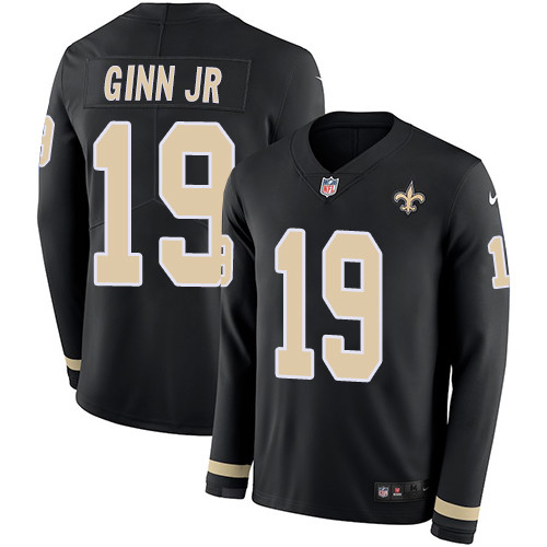 Nike Saints #19 Ted Ginn Jr Black Team Color Men's Stitched NFL Limited Therma Long Sleeve Jersey Nike Saints #19 Ted Ginn Jr Black Team Color Men's Stitched NFL Limited Therma Long Sleeve Jersey