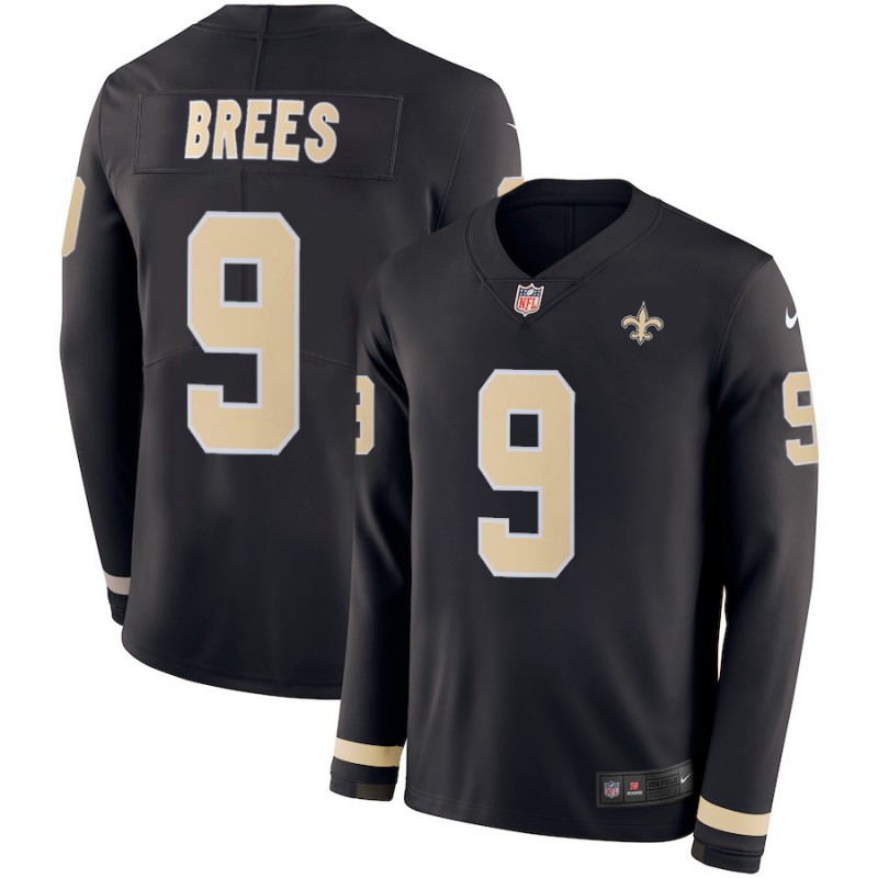 Men's Saints #9 Drew Brees Black Team Color Men's Stitched NFL Limited Therma Long Sleeve Jersey Men's Saints #9 Drew Brees Black Team Color Men's Stitched NFL Limited Therma Long Sleeve Jersey
