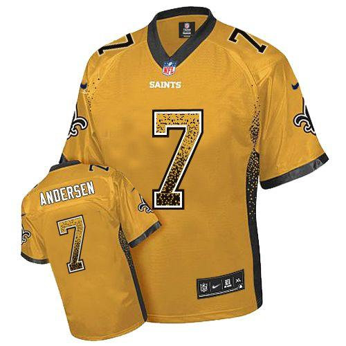 NEW New Orleans Saints 7 Morten Andersen Gold Stitched NFL Elite Drift Fashion Jersey