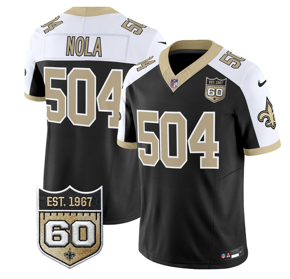 Men's New Orleans Saints #504 Nola Black Alternate F.U.S.E. 60th Anniversary Patch Vapor Limited Stitched Football Jersey Men's New Orleans Saints #504 Nola Black Alternate F.U.S.E. 60th Anniversary Patch Vapor Limited Stitched Football Jersey