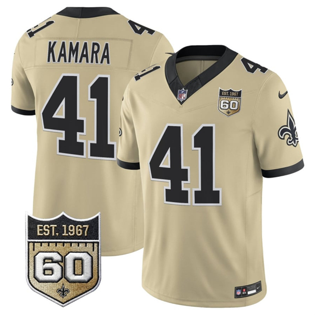 Men's New Orleans Saints #41 Alvin Kamara Gold 2026 F.U.S.E 60th Anniversary Patch Vapor Limited Football Stitched Jersey