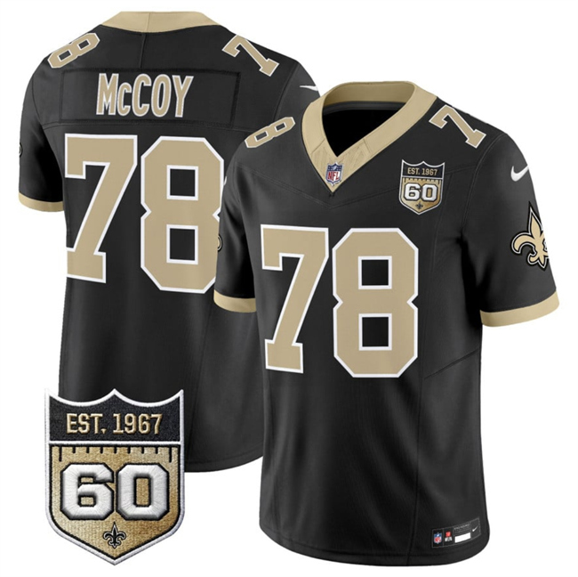Men's New Orleans Saints #78 Erik McCoy Black 2026 F.U.S.E 60th Anniversary Patch Vapor Limited Football Stitched Jersey