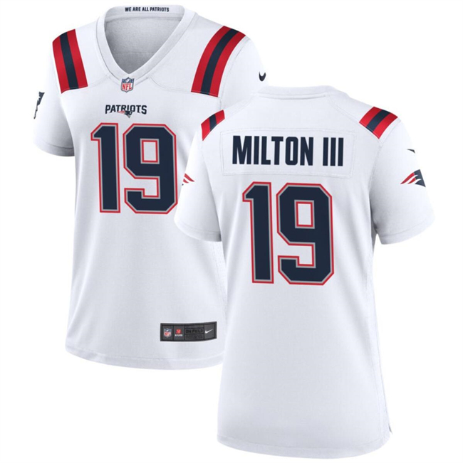 Women's New England Patriots #19 Joe Milton III 2024 White Stitched Jersey(Run Small) Women's New England Patriots #19 Joe Milton III 2024 White Stitched Jersey(Run Small)