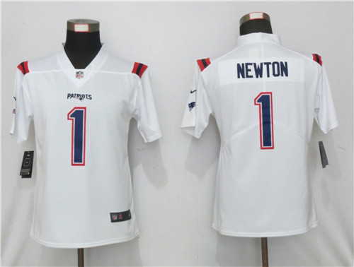 Women Nike New England Patriots 1 Cam Newton White Jersey