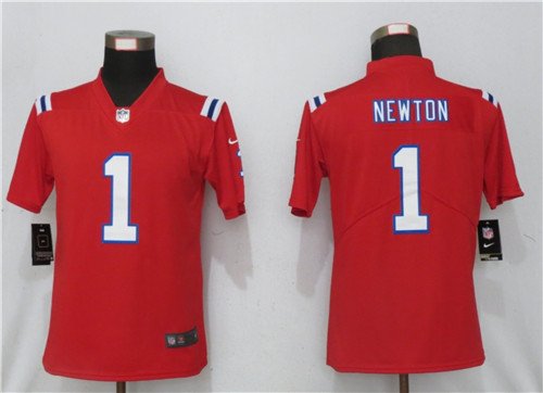 Women Nike New England Patriots 1 Cam Newton Red Jersey