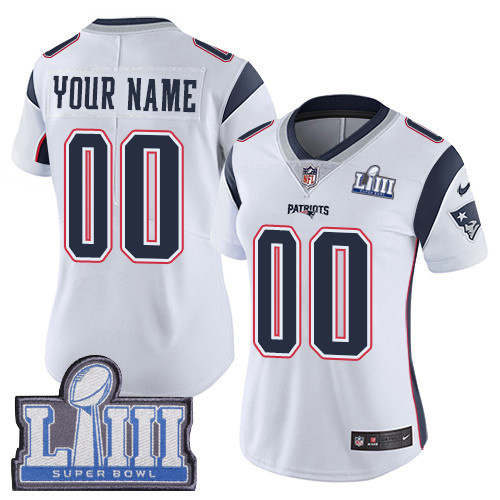 Women's Customized New England Patriots Vapor Untouchable Super Bowl LIII Bound Limited White Nike NFL Road Jersey Women's Customized New England Patriots Vapor Untouchable Super Bowl LIII Bound Limited White Nike NFL Road Jersey