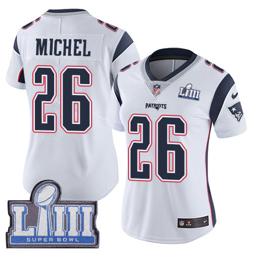 Nike Patriots #26 Sony Michel White Super Bowl LIII Bound Women's Stitched NFL Vapor Untouchable Limited Jersey Nike Patriots #26 Sony Michel White Super Bowl LIII Bound Women's Stitched NFL Vapor Untouchable Limited Jersey