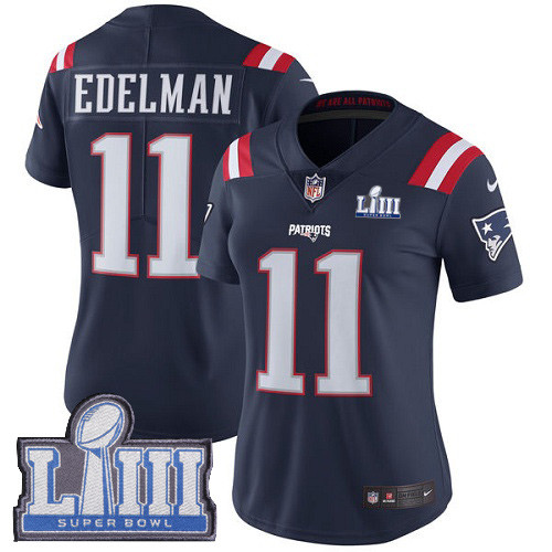 Nike Patriots #11 Julian Edelman Navy Blue Super Bowl LIII Bound Women's Stitched NFL Limited Rush Jersey Nike Patriots #11 Julian Edelman Navy Blue Super Bowl LIII Bound Women's Stitched NFL Limited Rush Jersey