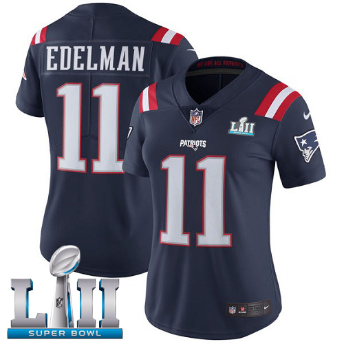 Nike Patriots #11 Julian Edelman Navy Blue Super Bowl LII Women's Stitched NFL Limited Rush Jersey Nike Patriots #11 Julian Edelman Navy Blue Super Bowl LII Women's Stitched NFL Limited Rush Jersey