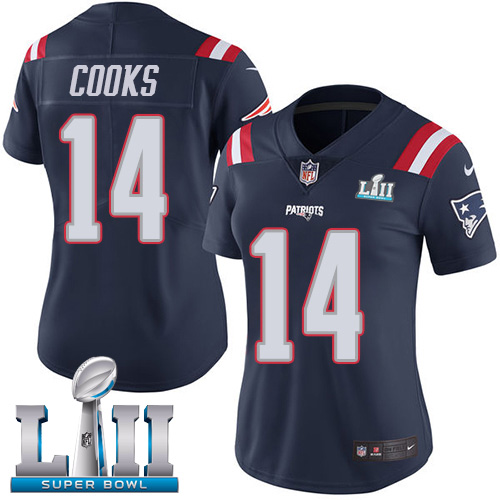 Nike Patriots #14 Brandin Cooks Navy Blue Super Bowl LII Women's Stitched NFL Limited Rush Jersey Nike Patriots #14 Brandin Cooks Navy Blue Super Bowl LII Women's Stitched NFL Limited Rush Jersey