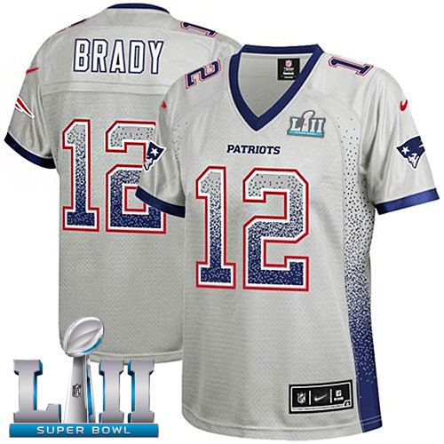 Nike Patriots #12 Tom Brady Grey Super Bowl LII Women's Stitched NFL Elite Drift Fashion Jersey Nike Patriots #12 Tom Brady Grey Super Bowl LII Women's Stitched NFL Elite Drift Fashion Jersey