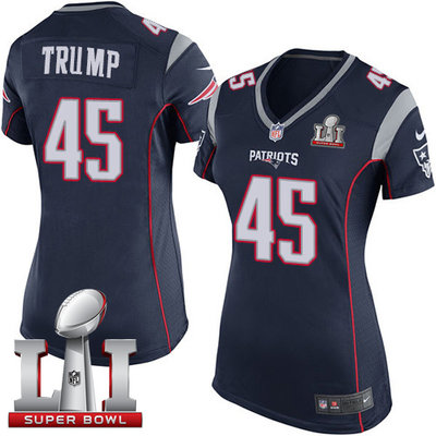 Nike Patriots #45 Donald Trump Navy Blue Team Color Super Bowl LI 51 Women's Stitched NFL New Elite Jersey Nike Patriots #45 Donald Trump Navy Blue Team Color Super Bowl LI 51 Women's Stitched NFL New Elite Jersey