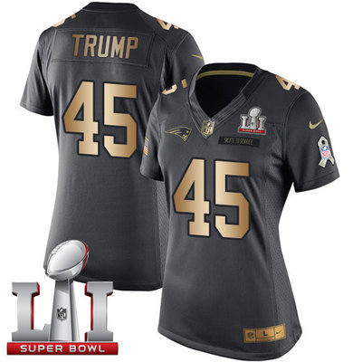 Nike Patriots #45 Donald Trump Black Super Bowl LI 51 Women's Stitched NFL Limited Gold Salute to Service Jersey Nike Patriots #45 Donald Trump Black Super Bowl LI 51 Women's Stitched NFL Limited Gold Salute to Service Jersey