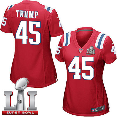 Nike Patriots #45 Donald Trump Red Alternate Super Bowl LI 51 Women's Stitched NFL Elite Jersey