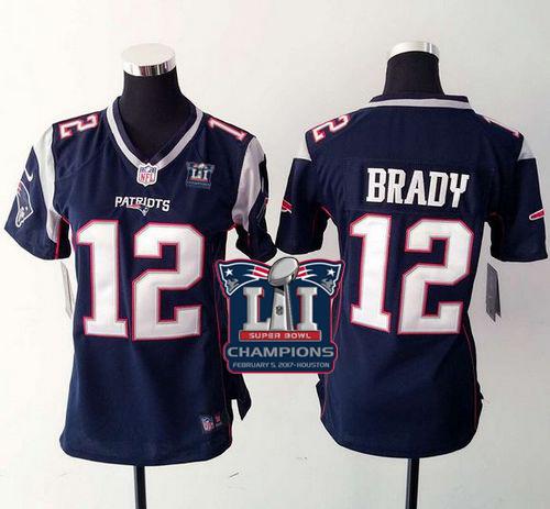 Nike Patriots #12 Tom Brady Navy Blue Team Color Super Bowl LI Champions Women's Stitched NFL New Elite Jersey Nike Patriots #12 Tom Brady Navy Blue Team Color Super Bowl LI Champions Women's Stitched NFL New Elite Jersey