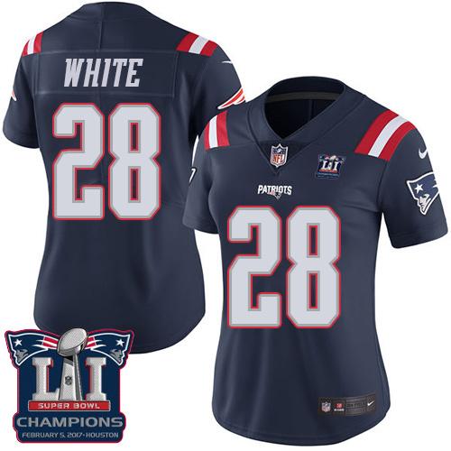 Nike Patriots #28 James White Navy Blue Super Bowl LI Champions Women's Stitched NFL Limited Rush Jersey Nike Patriots #28 James White Navy Blue Super Bowl LI Champions Women's Stitched NFL Limited Rush Jersey