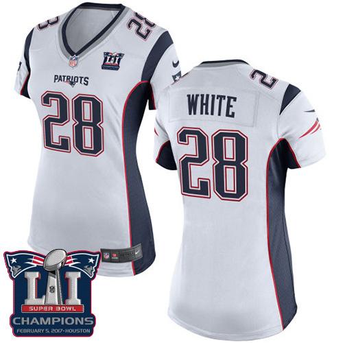 Nike Patriots #28 James White White Super Bowl LI Champions Women's Stitched NFL New Elite Jersey