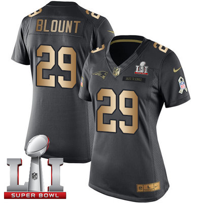 Nike Patriots #29 LeGarrette Blount Black Super Bowl LI 51 Women's Stitched NFL Limited Gold Salute to Service Jersey