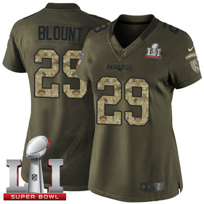 Nike Patriots #29 LeGarrette Blount Green Super Bowl LI 51 Women's Stitched NFL Limited Salute to Service Jersey