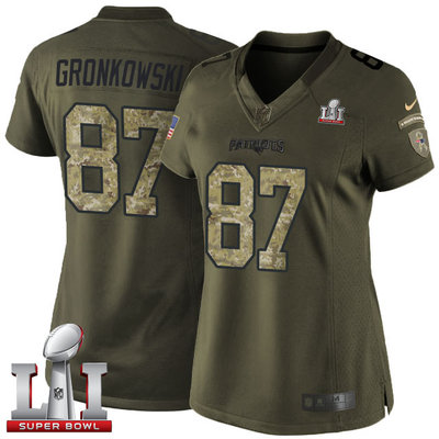 Nike Patriots #87 Rob Gronkowski Green Super Bowl LI 51 Women's Stitched NFL Limited Salute to Service Jersey