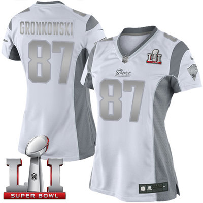 Nike Patriots #87 Rob Gronkowski White Super Bowl LI 51 Women's Stitched NFL Limited Platinum Jersey Nike Patriots #87 Rob Gronkowski White Super Bowl LI 51 Women's Stitched NFL Limited Platinum Jersey