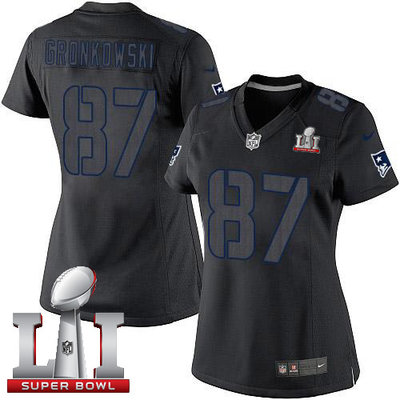Nike Patriots #87 Rob Gronkowski Black Impact Super Bowl LI 51 Women's Stitched NFL Limited Jersey