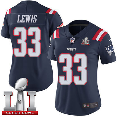 Nike Patriots #33 Dion Lewis Navy Blue Super Bowl LI 51 Women's Stitched NFL Limited Rush Jersey