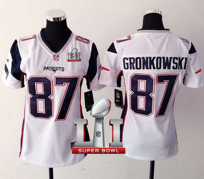 Nike Patriots #87 Rob Gronkowski White Super Bowl LI 51 Women's Stitched NFL New Elite Jersey