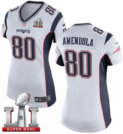 Nike Patriots #80 Danny Amendola White Super Bowl LI 51 Women's Stitched NFL New Elite Jersey