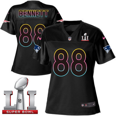 Nike Patriots #88 Martellus Bennett Black Super Bowl LI 51 Women's NFL Fashion Game Jersey