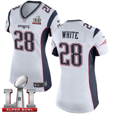 Nike Patriots #28 James White White Super Bowl LI 51 Women's Stitched NFL New Elite Jersey