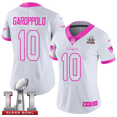 Nike Patriots #10 Jimmy Garoppolo White Pink Super Bowl LI 51 Women's Stitched NFL Limited Rush Fashion Jersey