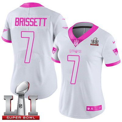 Nike Patriots #7 Jacoby Brissett White Pink Super Bowl LI 51 Women's Stitched NFL Limited Rush Fashion Jersey
