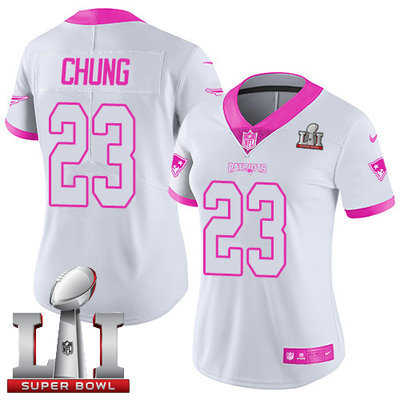 Nike Patriots #23 Patrick Chung White Pink Super Bowl LI 51 Women's Stitched NFL Limited Rush Fashion Jersey