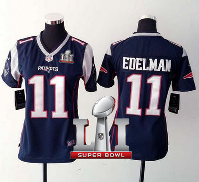 Nike Patriots #11 Julian Edelman Navy Blue Team Color Super Bowl LI 51 Women's Stitched NFL New Elite Jersey Nike Patriots #11 Julian Edelman Navy Blue Team Color Super Bowl LI 51 Women's Stitched NFL New Elite Jersey