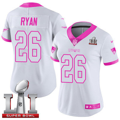Nike Patriots #26 Logan Ryan White Pink Super Bowl LI 51 Women's Stitched NFL Limited Rush Fashion Jersey