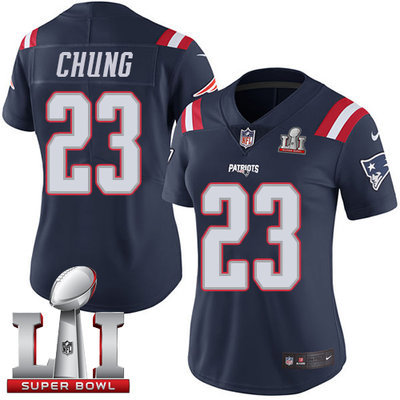 Nike Patriots #23 Patrick Chung Navy Blue Super Bowl LI 51 Women's Stitched NFL Limited Rush Jersey