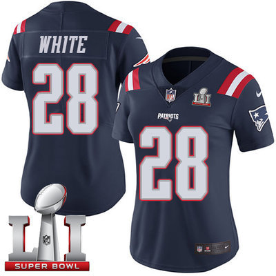 Nike Patriots #28 James White Navy Blue Super Bowl LI 51 Women's Stitched NFL Limited Rush Jersey Nike Patriots #28 James White Navy Blue Super Bowl LI 51 Women's Stitched NFL Limited Rush Jersey