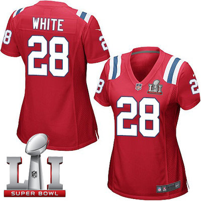 Nike Patriots #28 James White Red Alternate Super Bowl LI 51 Women's Stitched NFL Elite Jersey