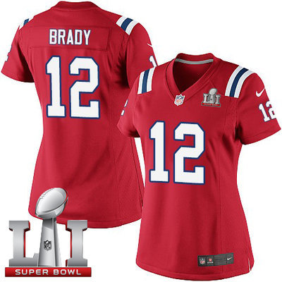 Nike Patriots #12 Tom Brady Red Alternate Super Bowl LI 51 Women's Stitched NFL Limited Jersey