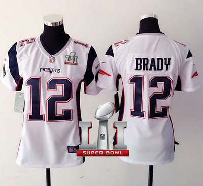 Nike Patriots #12 Tom Brady White Super Bowl LI 51 Women's Stitched NFL New Elite Jersey