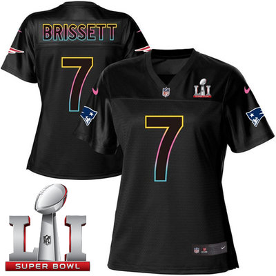 Nike Patriots #7 Jacoby Brissett Black Super Bowl LI 51 Women's NFL Fashion Game Jersey